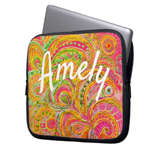 Folk Art Fantasy Pattern & Ihr Name Laptopschutzhülle (Vorderseite Links)