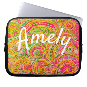 Folk Art Fantasy Pattern & Ihr Name Laptopschutzhülle