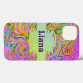 Folk Art Fantasy Pattern & Name Case-Mate iPhone Hülle (Rückseite (Horizontal))
