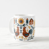 Folk Art Farm Rooster Kaffeetasse (Vorderseite Links)