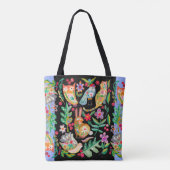 Folk Art Floral Animal Friends Black Customizable Tasche (Rückseite)