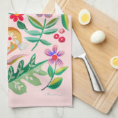 Folk Art Floral Animal Friends Pink Küche Handtuch (Viertel Falte)