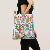 Folk Art Floral Animal Friends White anpassbar Tasche (Von Nahem)
