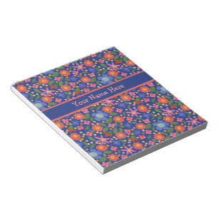Folk Art Floral auf Blue Notepad oder Jotter Notizblock