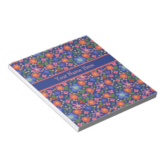 Folk Art Floral auf Blue Notepad oder Jotter Notizblock (angewinkelt)
