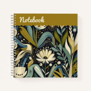 Folk Art Floral & Bird Aquamarine Wildblumen Top-L Notizblock