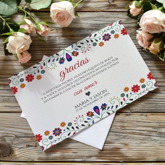 Folk Art Floral Botanical Fiesta Spanish Wedding Dankeskarte