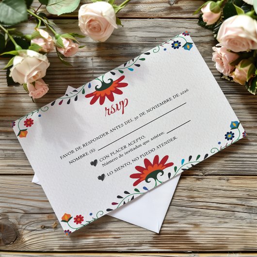 Folk Art Floral Botanical Fiesta Spanish Wedding RSVP Karte