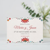 Folk Art Floral Botanical Fiesta Spanish Wedding Save The Date (Stehend Vorderseite)