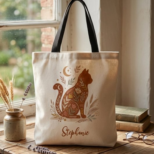 Folk Art Floral Cat Celestial Moon Mama Gift Tasche