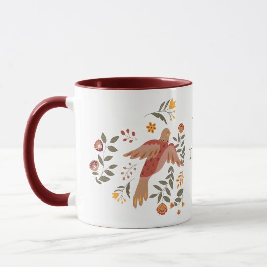 Folk Art Floral Dove Monogram Tasse (Links)