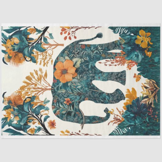 Folk Art Floral Elephant Decoupage Seidenpapier (Vorderseite)