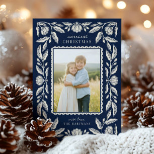Folk Art Floral Frame Weihnachts-Foto Feiertagskarte