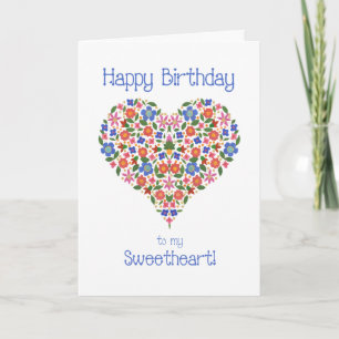 Folk Art Floral Heart Geburtstagskarte für Sweethe Karte