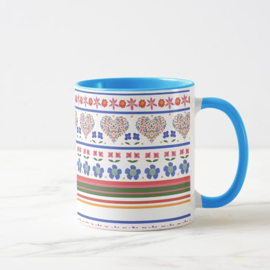 Folk Art Floral Hearts Border Ringer Coffee Tasse (Rechts)