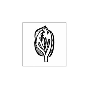 Folk Art Floral Leaf Spring Linocut Style Gummistempel