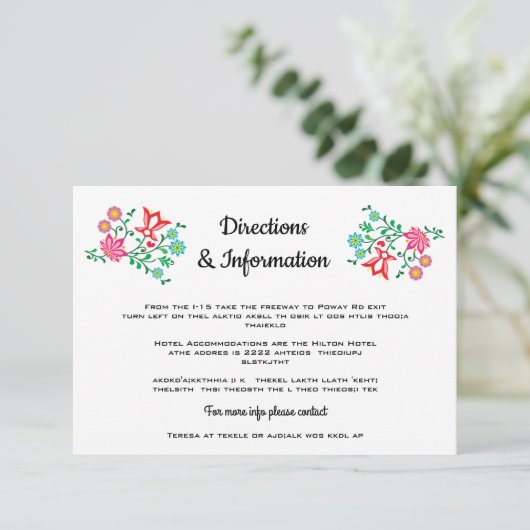 Folk Art Floral Mexican Fiesta Wedding info Begleitkarte (Stehend Vorderseite)