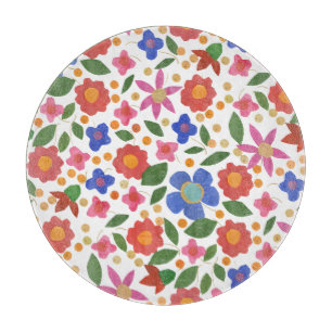 Folk Art Floral Mini-Print Glass Cutting Board Schneidebrett