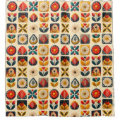 Folk Art Floral Muster in warmen Retrofarben Duschvorhang (Vorderseite)