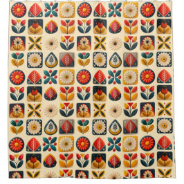 Folk Art Floral Muster in warmen Retrofarben Duschvorhang
