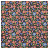 Folk Art Floral on Black Custom Fabric Stoff (Muster)