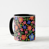 Folk Art Floral on Black Ringer Coffee Tasse (Vorderseite Links)