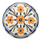 Folk Art Floral Orange Blume Blauer Kreis Keramikknauf (Vorderseite)