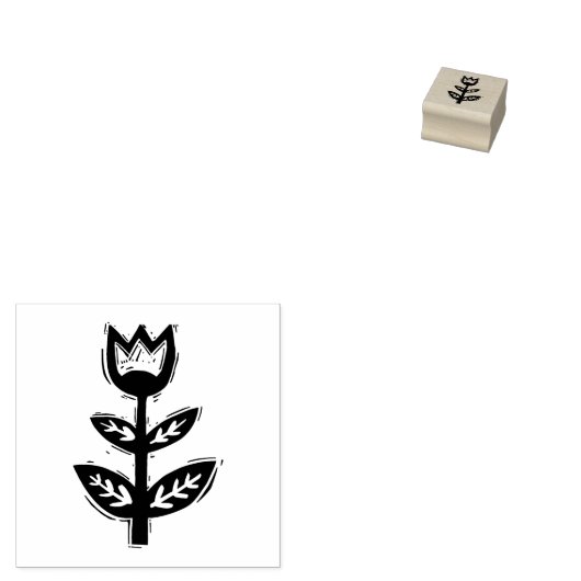 Folk Art Floral Tulip Spring Linocut Style Gummistempel (Stempel)