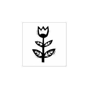 Folk Art Floral Tulip Spring Linocut Style Gummistempel