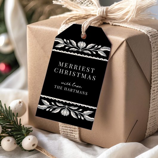 Folk Art Floral Weihnachtsstadt Name Geschenkanhänger