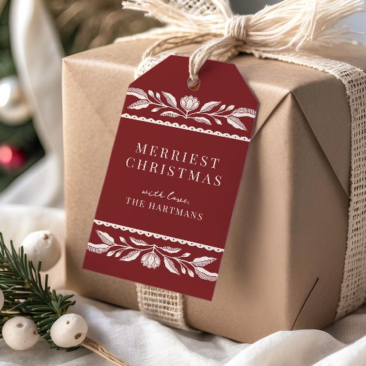 Folk Art Floral Weihnachtsstadt Name Geschenkanhänger