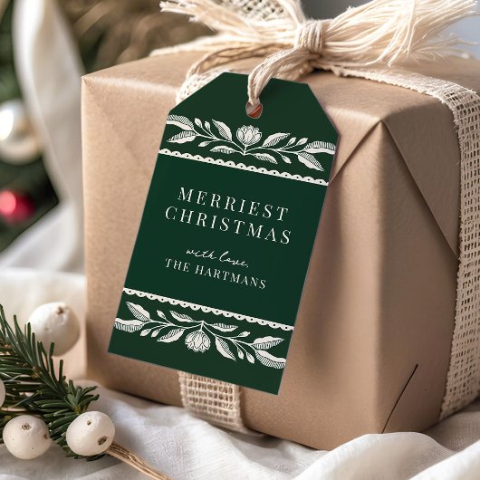 Folk Art Floral Weihnachtsstadt Name Geschenkanhänger