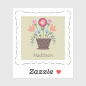 Folk Art Flower Basket Vinyl Cut Sticker  (Blatt)