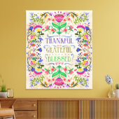 Folk Art Flowers | Thankful, Grateful, Blessed Leinwanddruck (Insitu (Wohnzimmer))