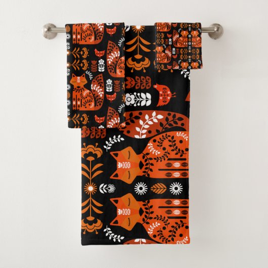Folk Art Fox und Hen Badhandtuch Set (Insitu)
