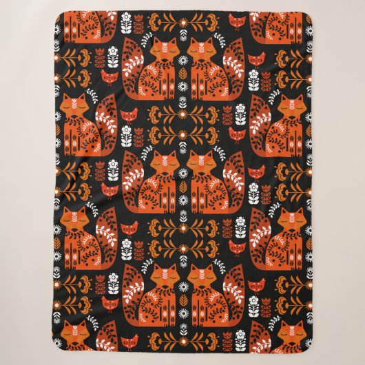 Folk Art Fox und Hen Sherpadecke (Vorderseite)