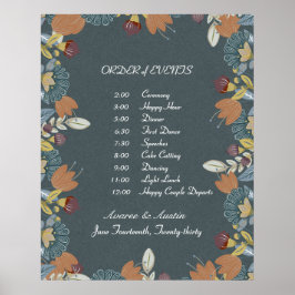 Folk Art Frame in Blue Brown Tan Poster