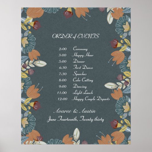 Folk Art Frame in Blue Brown Tan Poster (Vorne)