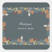 Folk Art Frame in Blue Brown Tan Quadratischer Aufkleber (Vorderseite)