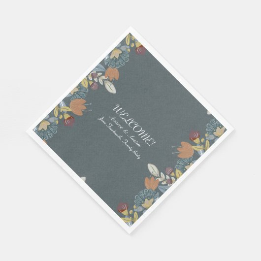 Folk Art Frame in Blue Brown Tan Serviette (Ecke)