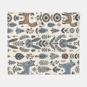 Folk-Art-Fuchs-Hase-Wolf-Wald-Decke Fleecedecke (Vorderseite (Horizontal))