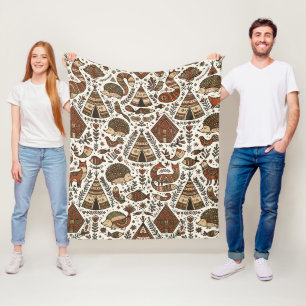Folk-Art-Fuchs-Spatzen-Nordic-Forest-Decke Fleecedecke