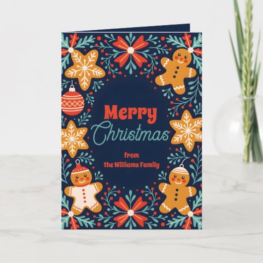 Folk Art Gingerbrei & Snowflake Weihnachtsfeiertag Karte (Vorderseite)