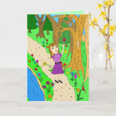 Folk Art Girl on Fall Train in Woods Sprichwort Hi Karte (Gelbe Blume)