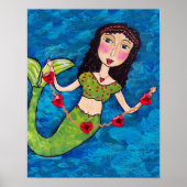 Folk Art Green Mermaid String von Red Hearts Poster (Vorne)