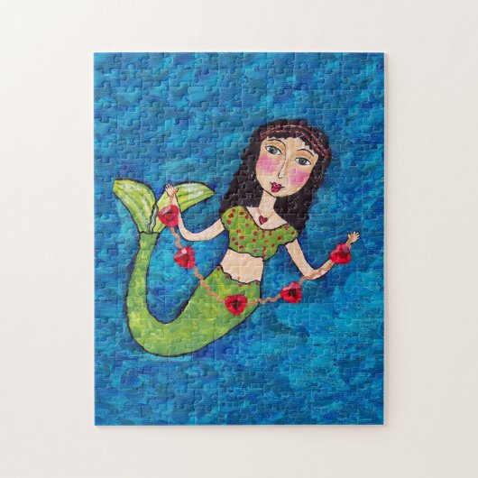 Folk Art Green Mermaid String von Red Hearts Puzzle (Vertikal)