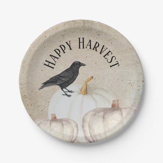 Folk Art Happy Harvest White Pumpkin Pappteller (Vorderseite)