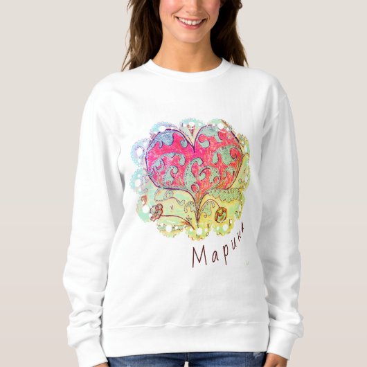 Folk Art Heart mit Blätter, Blume & Namen Sweatshirt (Vorderseite)