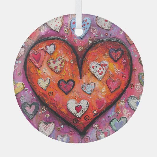 Folk Art Heart Ornament Aus Glas (Vorderseite)