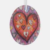 Folk Art Heart Ornament Aus Glas (Vorderseite Rechts)